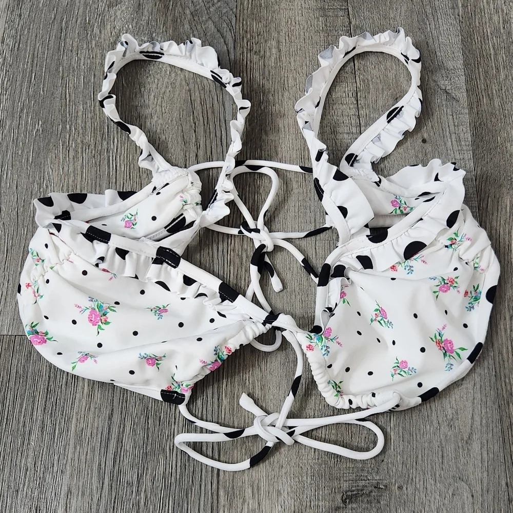 New!For Love and Lemons‎ Rosemary Floral Polka Dot Bikini Top
